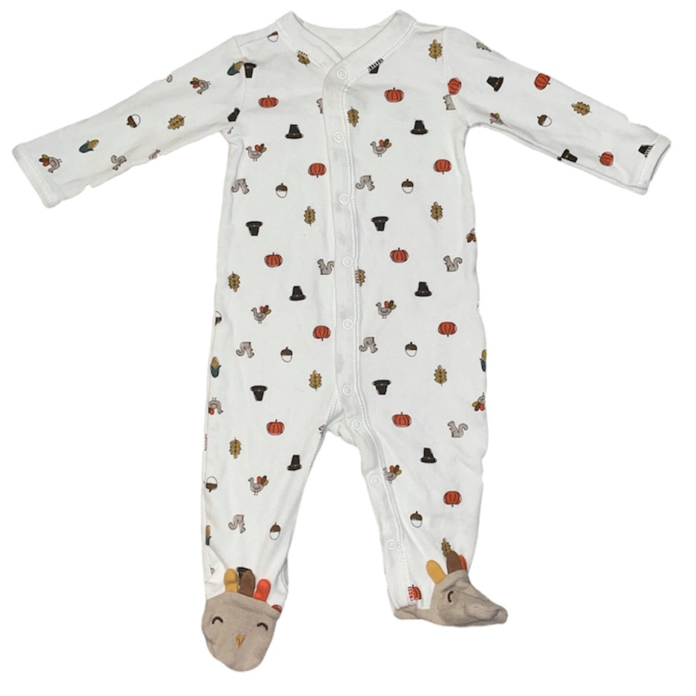 🔵3/$12 super cute Carter’s thanksgiving fall footed button pajamas